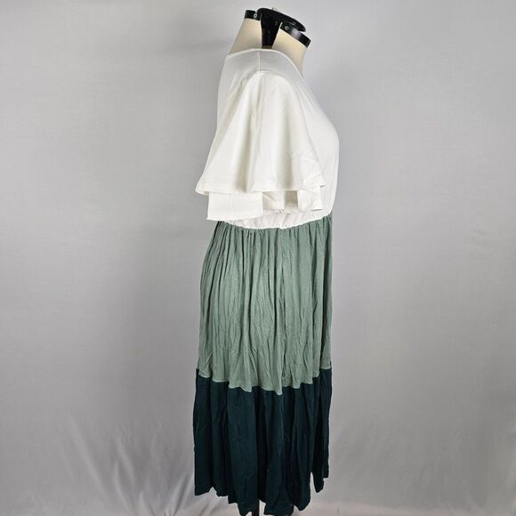 Bloomchic Dress Women's 1X Short Sleeve Contrast White Green Colorblock NWT - Picture 7 of 8